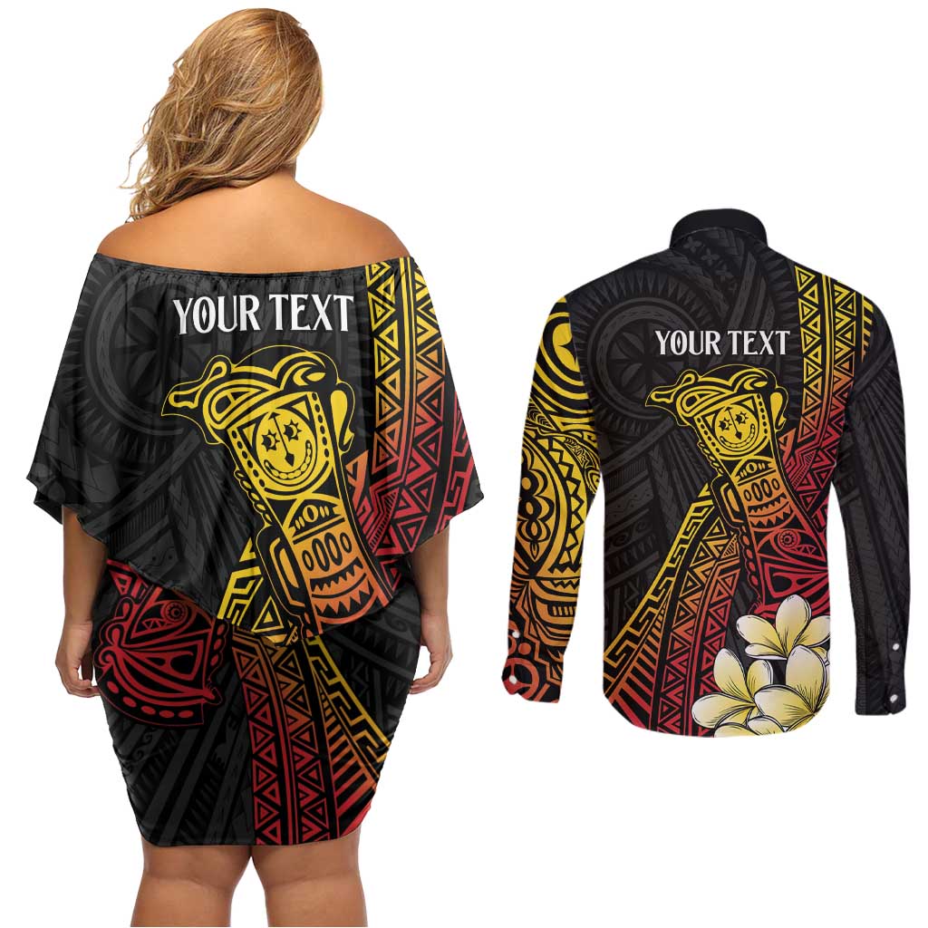 Personalized Papua New Guinea Couples Matching Off Shoulder Short Dress and Long Sleeve Button Shirt Kundu Drum Carving Motifs LT7 - Polynesian Pride