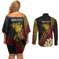 Personalized Papua New Guinea Couples Matching Off Shoulder Short Dress and Long Sleeve Button Shirt Kundu Drum Carving Motifs LT7 - Polynesian Pride