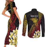 Personalized Papua New Guinea Couples Matching Short Sleeve Bodycon Dress and Long Sleeve Button Shirt Kundu Drum Carving Motifs LT7 - Polynesian Pride