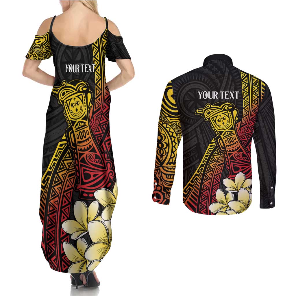 Personalized Papua New Guinea Couples Matching Summer Maxi Dress and Long Sleeve Button Shirt Kundu Drum Carving Motifs LT7 - Polynesian Pride