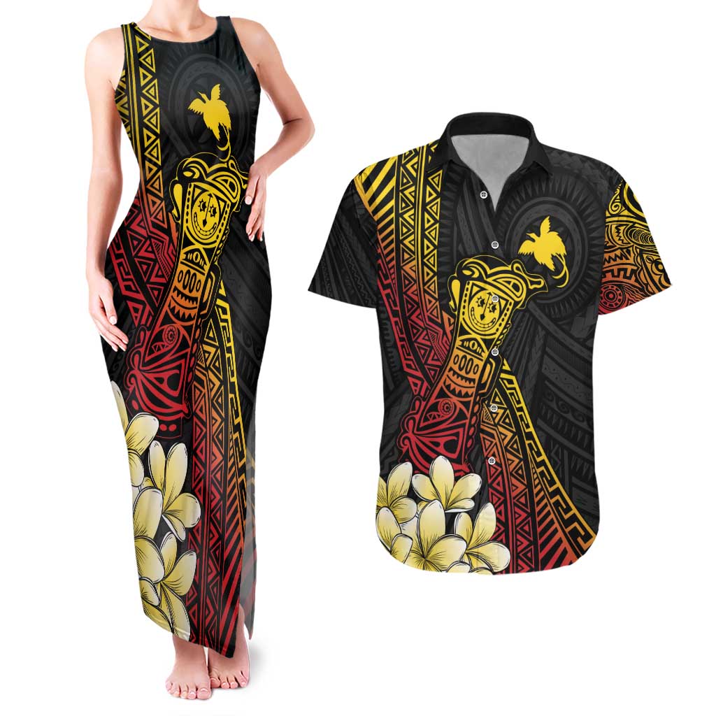 Personalized Papua New Guinea Couples Matching Tank Maxi Dress and Hawaiian Shirt Kundu Drum Carving Motifs LT7 Black - Polynesian Pride