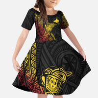 Personalized Papua New Guinea Family Matching Long Sleeve Bodycon Dress and Hawaiian Shirt Kundu Drum Carving Motifs LT7 Daughter's Dress Black - Polynesian Pride