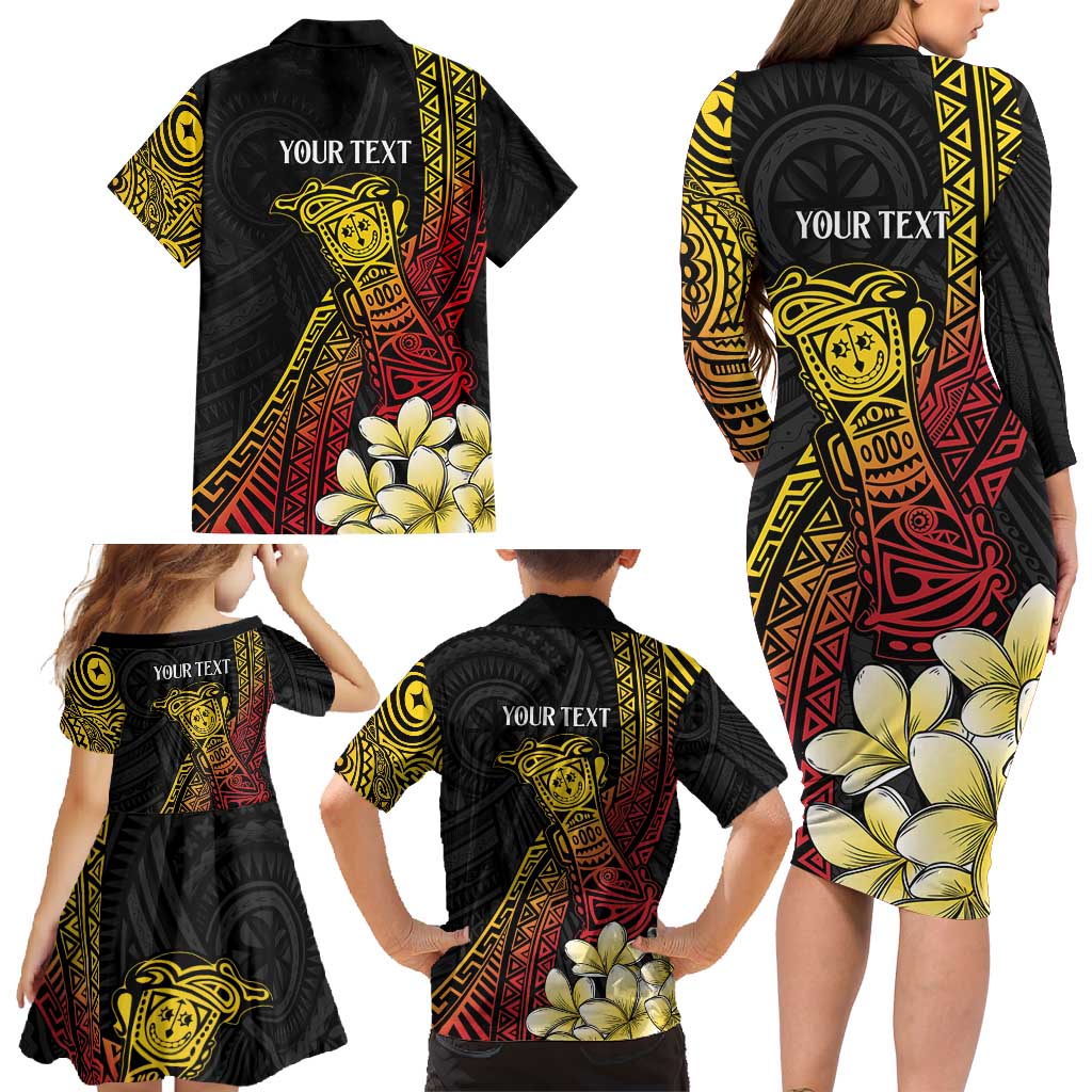 Personalized Papua New Guinea Family Matching Long Sleeve Bodycon Dress and Hawaiian Shirt Kundu Drum Carving Motifs LT7 - Polynesian Pride
