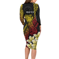Personalized Papua New Guinea Family Matching Long Sleeve Bodycon Dress and Hawaiian Shirt Kundu Drum Carving Motifs LT7 - Polynesian Pride