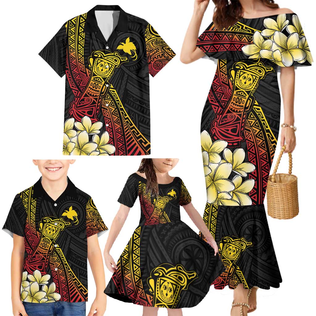 Personalized Papua New Guinea Family Matching Mermaid Dress and Hawaiian Shirt Kundu Drum Carving Motifs LT7 - Polynesian Pride