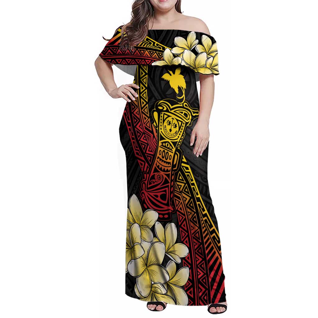 Personalized Papua New Guinea Family Matching Off Shoulder Maxi Dress and Hawaiian Shirt Kundu Drum Carving Motifs LT7 Mom's Dress Black - Polynesian Pride