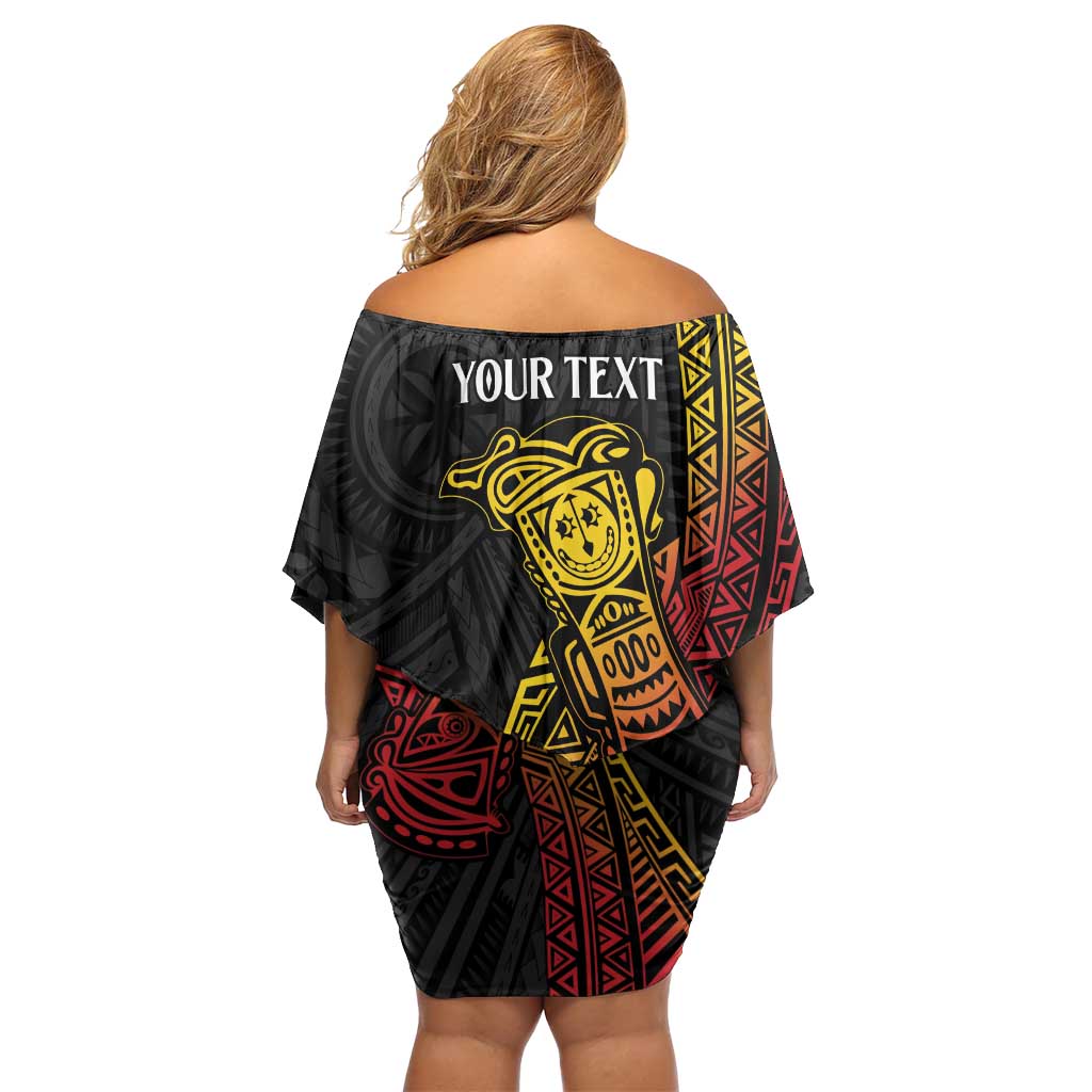 Personalized Papua New Guinea Family Matching Off Shoulder Short Dress and Hawaiian Shirt Kundu Drum Carving Motifs LT7 - Polynesian Pride