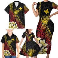 Personalized Papua New Guinea Family Matching Short Sleeve Bodycon Dress and Hawaiian Shirt Kundu Drum Carving Motifs LT7 - Polynesian Pride