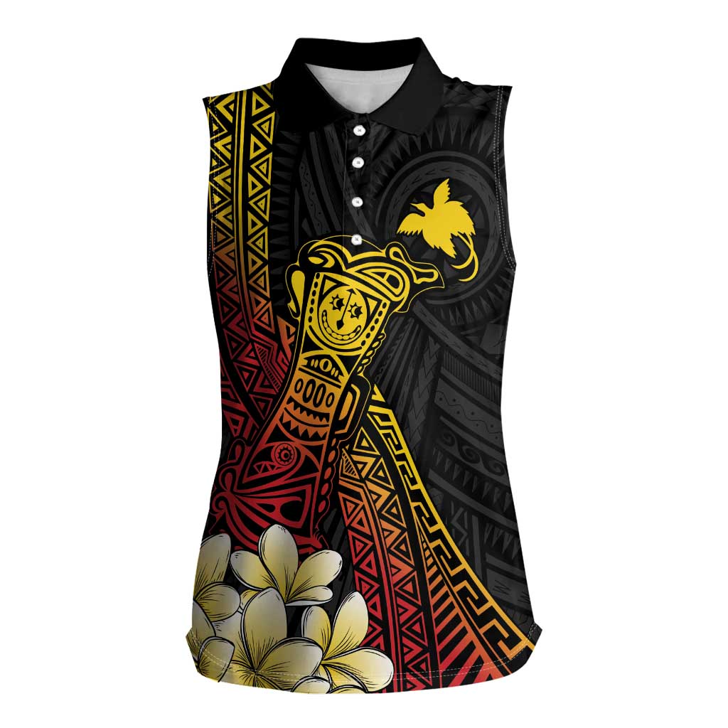 Personalized Papua New Guinea Women Sleeveless Polo Shirt Kundu Drum Carving Motifs LT7 Female Black - Polynesian Pride