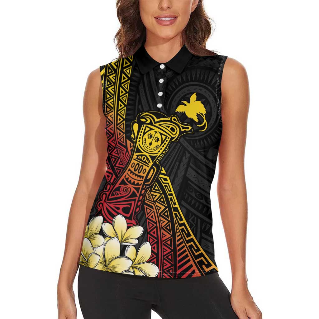 Personalized Papua New Guinea Women Sleeveless Polo Shirt Kundu Drum Carving Motifs LT7 - Polynesian Pride