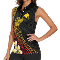 Personalized Papua New Guinea Women Sleeveless Polo Shirt Kundu Drum Carving Motifs LT7 - Polynesian Pride