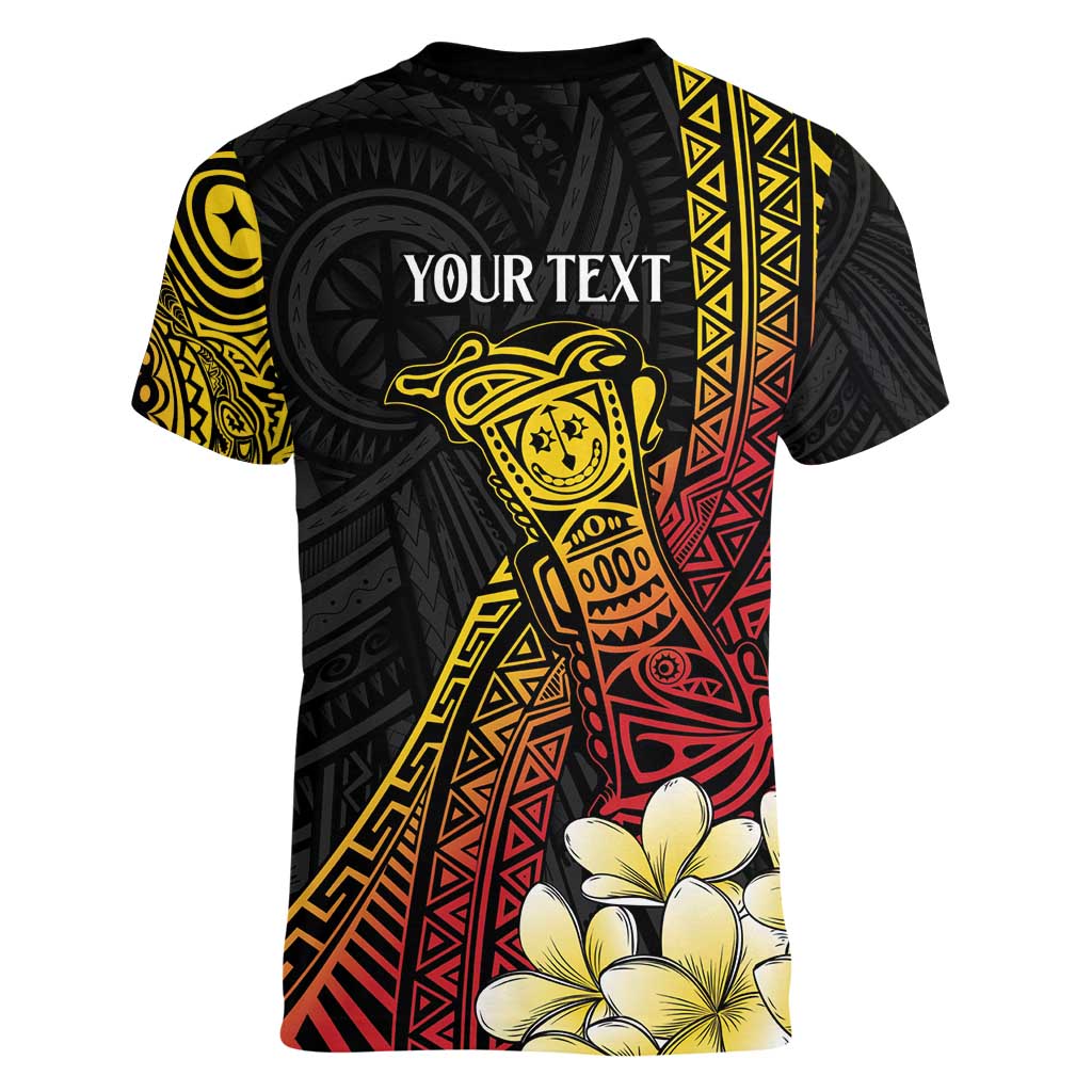 Personalized Papua New Guinea Women V-Neck T-Shirt Kundu Drum Carving Motifs LT7 - Polynesian Pride