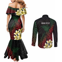 Personalized Papua New Guinea Couples Matching Mermaid Dress and Long Sleeve Button Shirt Kundu Drum Motifs - Sepik Colors LT7 - Polynesian Pride