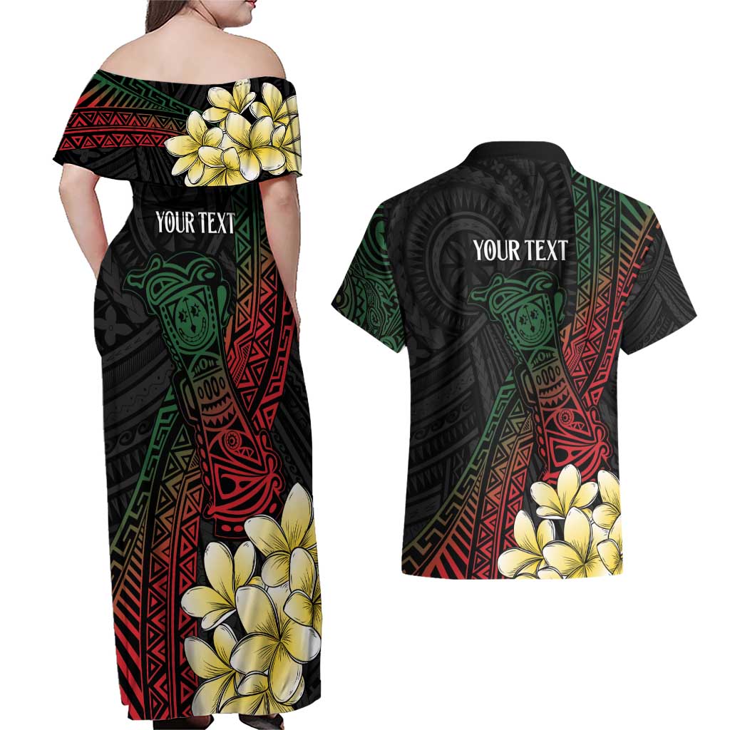 Personalized Papua New Guinea Couples Matching Off Shoulder Maxi Dress and Hawaiian Shirt Kundu Drum Motifs - Sepik Colors LT7 - Polynesian Pride