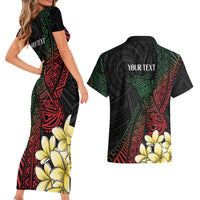 Personalized Papua New Guinea Couples Matching Short Sleeve Bodycon Dress and Hawaiian Shirt Kundu Drum Motifs - Sepik Colors LT7 - Polynesian Pride