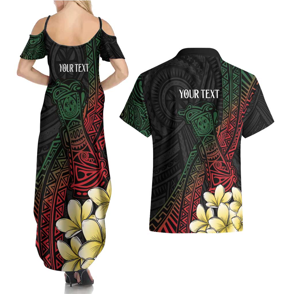 Personalized Papua New Guinea Couples Matching Summer Maxi Dress and Hawaiian Shirt Kundu Drum Motifs - Sepik Colors LT7 - Polynesian Pride
