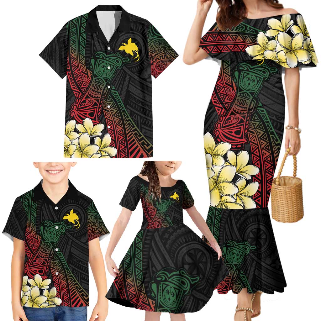 Personalized Papua New Guinea Family Matching Mermaid Dress and Hawaiian Shirt Kundu Drum Motifs - Sepik Colors LT7 - Polynesian Pride