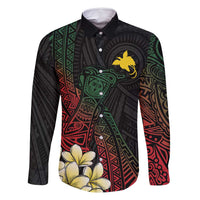 Personalized Papua New Guinea Family Matching Mermaid Dress and Hawaiian Shirt Kundu Drum Motifs - Sepik Colors LT7 Dad's Shirt - Long Sleeve Black - Polynesian Pride