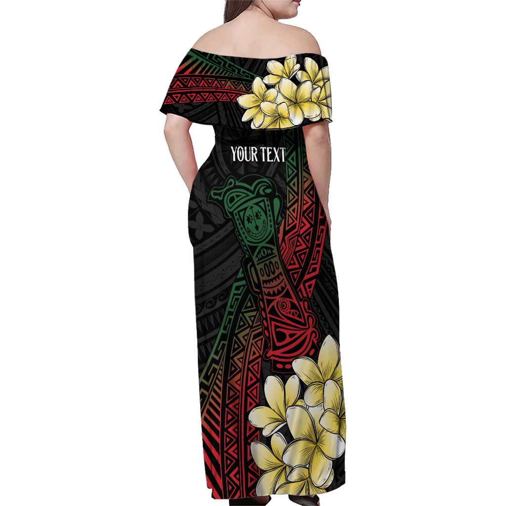 Personalized Papua New Guinea Family Matching Off Shoulder Maxi Dress and Hawaiian Shirt Kundu Drum Motifs - Sepik Colors LT7 - Polynesian Pride