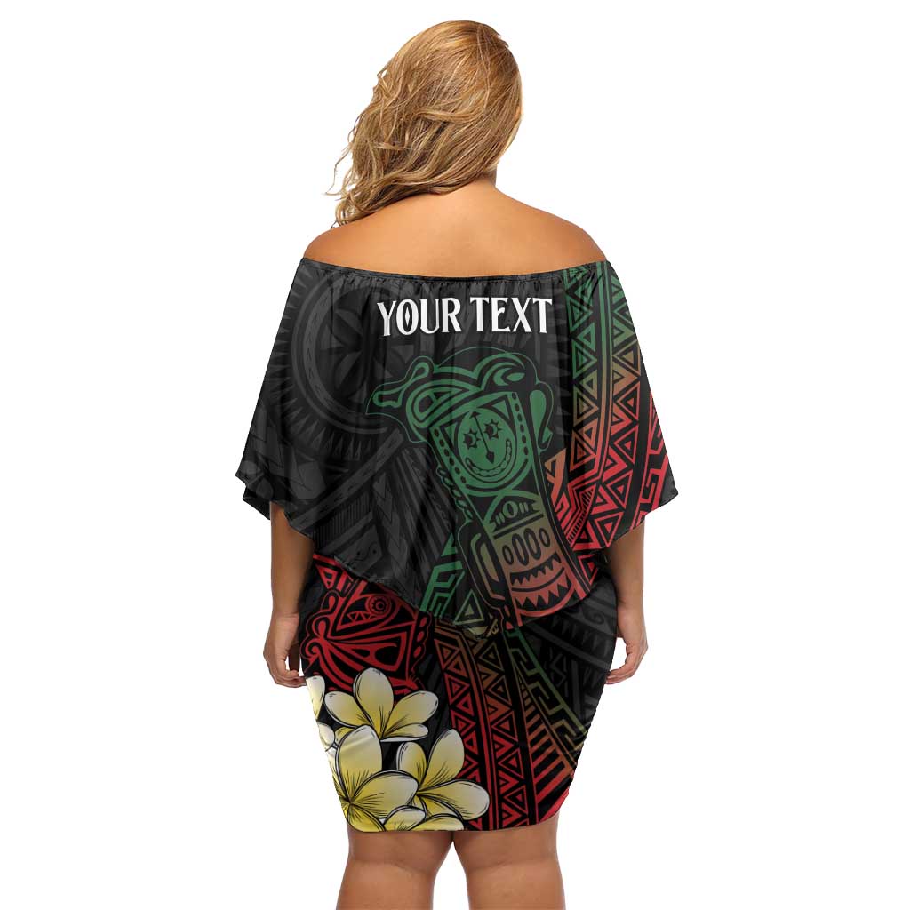 Personalized Papua New Guinea Family Matching Off Shoulder Short Dress and Hawaiian Shirt Kundu Drum Motifs - Sepik Colors LT7 - Polynesian Pride