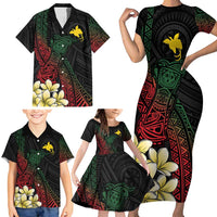 Personalized Papua New Guinea Family Matching Short Sleeve Bodycon Dress and Hawaiian Shirt Kundu Drum Motifs - Sepik Colors LT7 - Polynesian Pride