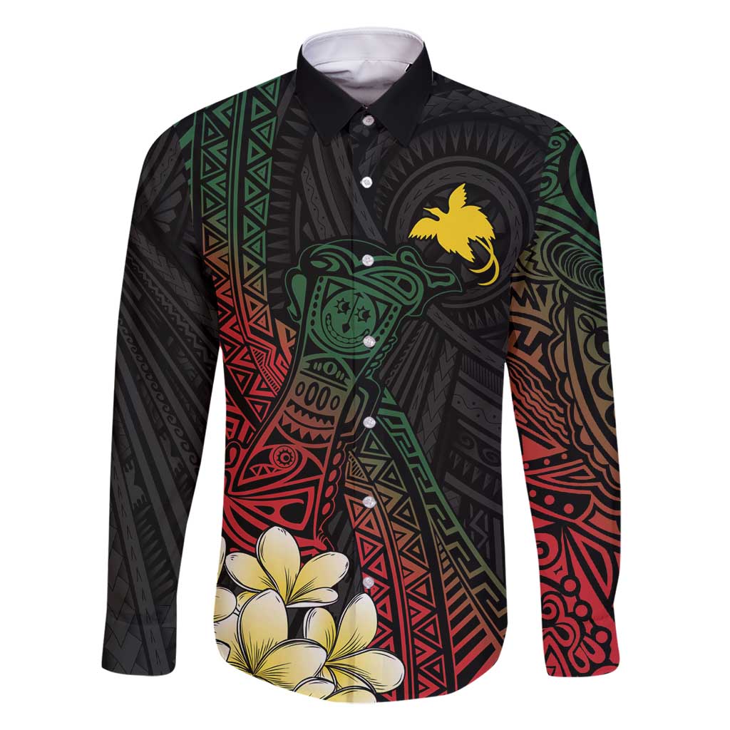 Personalized Papua New Guinea Family Matching Summer Maxi Dress and Hawaiian Shirt Kundu Drum Motifs - Sepik Colors LT7 Dad's Shirt - Long Sleeve Black - Polynesian Pride