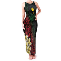 Personalized Papua New Guinea Family Matching Tank Maxi Dress and Hawaiian Shirt Kundu Drum Motifs - Sepik Colors LT7 Mom's Dress Black - Polynesian Pride