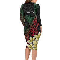 Personalized Papua New Guinea Long Sleeve Bodycon Dress Kundu Drum Motifs - Sepik Colors LT7 - Polynesian Pride