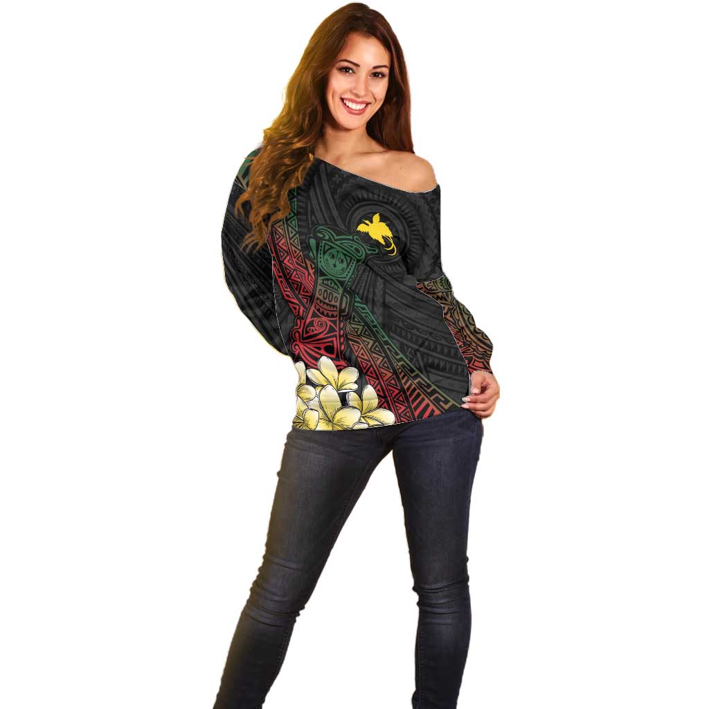 Personalized Papua New Guinea Off Shoulder Sweater Kundu Drum Motifs - Sepik Colors