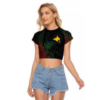 Personalized Papua New Guinea Raglan Cropped T Shirt Kundu Drum Motifs - Sepik Colors