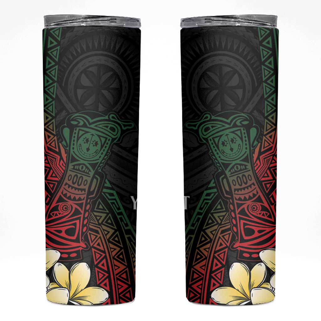 Personalized Papua New Guinea Skinny Tumbler Kundu Drum Motifs - Sepik Colors LT7 Black - Polynesian Pride