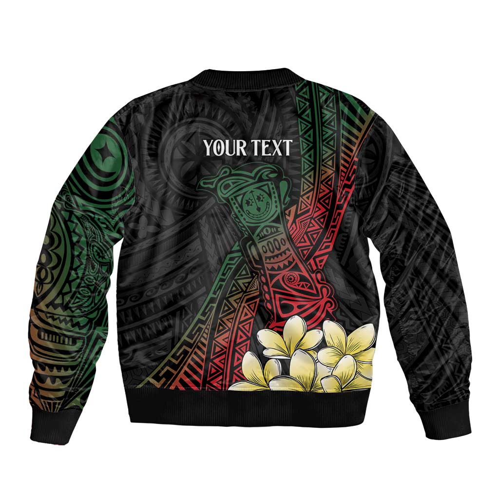 Personalized Papua New Guinea Sleeve Zip Bomber Jacket Kundu Drum Motifs - Sepik Colors