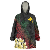 Personalized Papua New Guinea Wearable Blanket Hoodie Kundu Drum Motifs - Sepik Colors LT7 One Size Black - Polynesian Pride