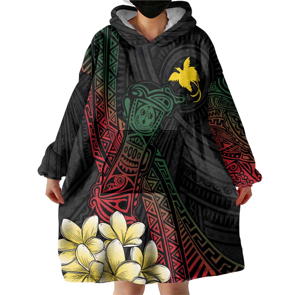 Personalized Papua New Guinea Wearable Blanket Hoodie Kundu Drum Motifs - Sepik Colors LT7 - Polynesian Pride