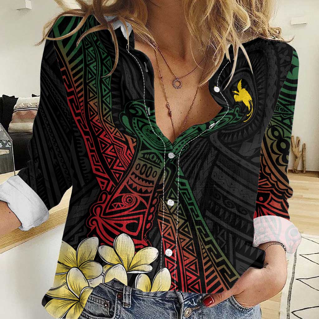 Personalized Papua New Guinea Women Casual Shirt Kundu Drum Motifs - Sepik Colors LT7 Female Black - Polynesian Pride