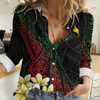 Personalized Papua New Guinea Women Casual Shirt Kundu Drum Motifs - Sepik Colors LT7 Female Black - Polynesian Pride
