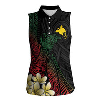 Personalized Papua New Guinea Women Sleeveless Polo Shirt Kundu Drum Motifs - Sepik Colors LT7 Female Black - Polynesian Pride