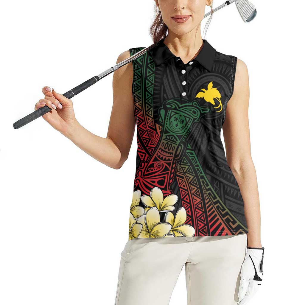 Personalized Papua New Guinea Women Sleeveless Polo Shirt Kundu Drum Motifs - Sepik Colors LT7 - Polynesian Pride