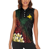 Personalized Papua New Guinea Women Sleeveless Polo Shirt Kundu Drum Motifs - Sepik Colors LT7 - Polynesian Pride