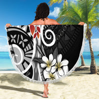 Bula Fiji Tagimaucia Mix Plumeria Masi Tapa Beach Blanket Black