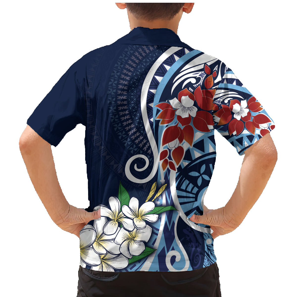 Bula Fiji Tagimaucia Mix Plumeria Masi Tapa Family Matching Mermaid Dress and Hawaiian Shirt Blue LT7 - Polynesian Pride