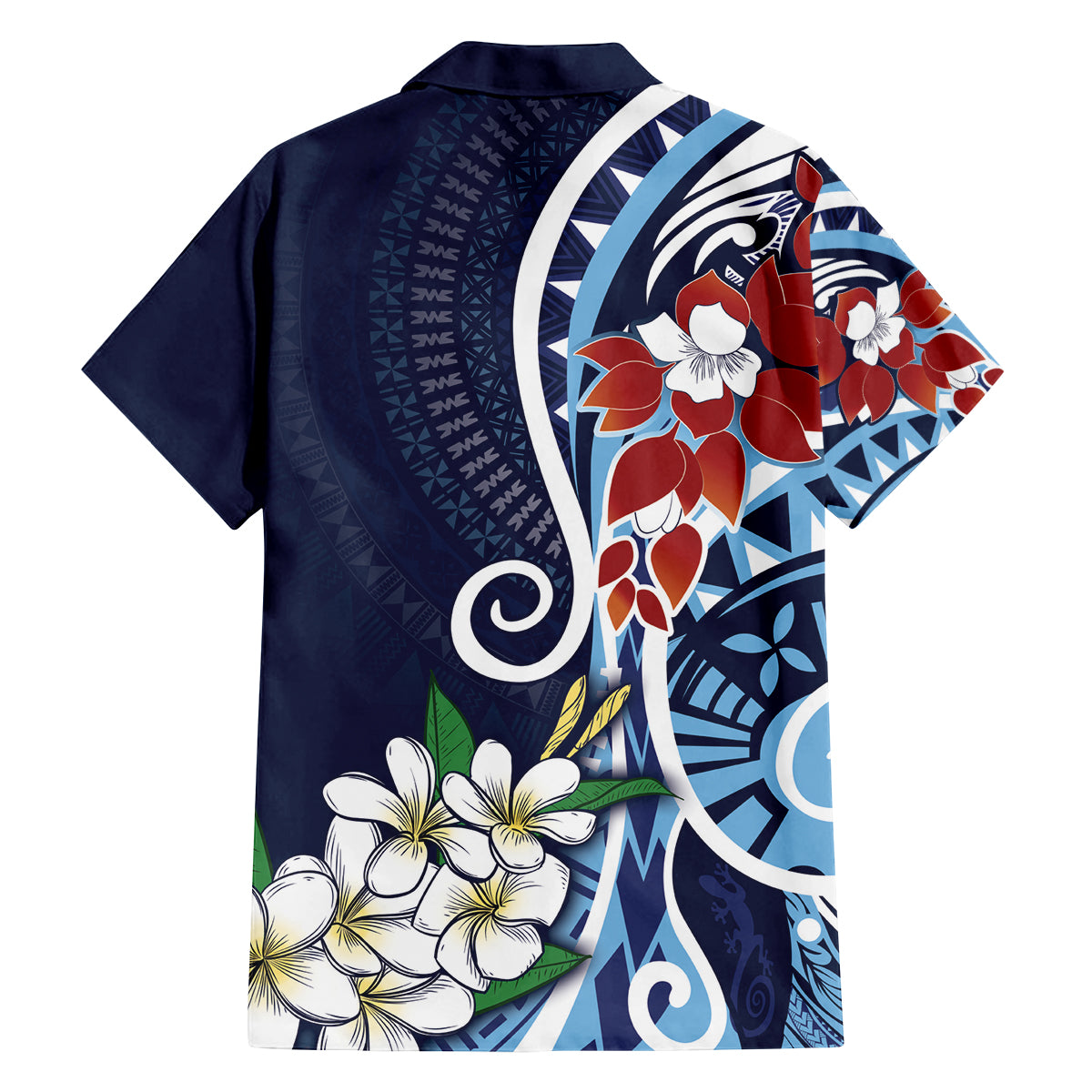 Bula Fiji Tagimaucia Mix Plumeria Masi Tapa Family Matching Off Shoulder Maxi Dress and Hawaiian Shirt Blue LT7 - Polynesian Pride