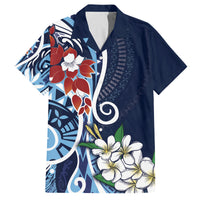 Bula Fiji Tagimaucia Mix Plumeria Masi Tapa Family Matching Summer Maxi Dress and Hawaiian Shirt Blue LT7 Dad's Shirt - Short Sleeve Blue - Polynesian Pride