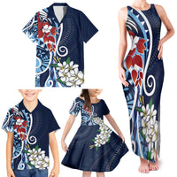 Bula Fiji Tagimaucia Mix Plumeria Masi Tapa Family Matching Tank Maxi Dress and Hawaiian Shirt Blue LT7 - Polynesian Pride