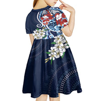 Bula Fiji Tagimaucia Mix Plumeria Masi Tapa Kid Short Sleeve Dress Blue LT7 - Polynesian Pride