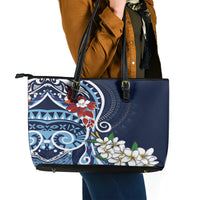 Bula Fiji Tagimaucia Mix Plumeria Masi Tapa Leather Tote Bag Blue LT7 - Polynesian Pride