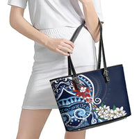 Bula Fiji Tagimaucia Mix Plumeria Masi Tapa Leather Tote Bag Blue LT7 - Polynesian Pride