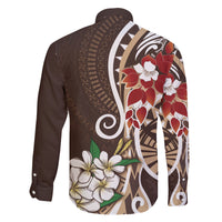 Bula Fiji Tagimaucia Mix Plumeria Masi Tapa Family Matching Long Sleeve Bodycon Dress and Hawaiian Shirt Brown LT7 - Polynesian Pride