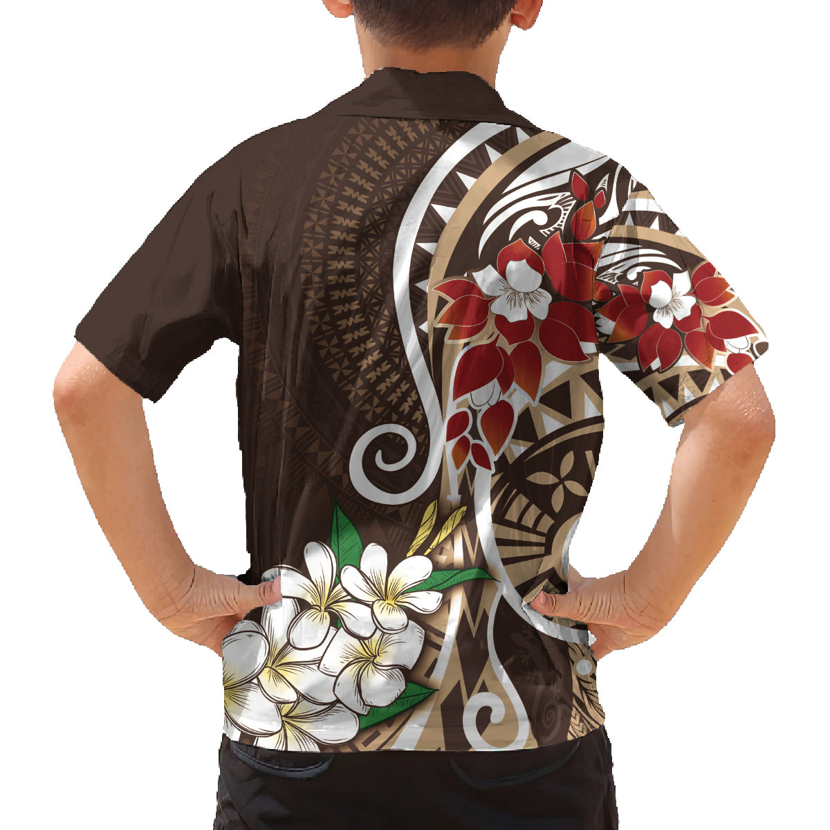 Bula Fiji Tagimaucia Mix Plumeria Masi Tapa Family Matching Off Shoulder Short Dress and Hawaiian Shirt Brown LT7 - Polynesian Pride
