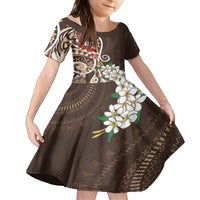 Bula Fiji Tagimaucia Mix Plumeria Masi Tapa Kid Short Sleeve Dress Brown LT7 KID Brown - Polynesian Pride
